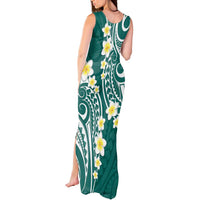 Plumeria With Teal Polynesian Tattoo Pattern Tank Maxi Dress LT05 - Polynesian Pride