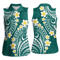 Plumeria With Teal Polynesian Tattoo Pattern Women Sleeveless Polo Shirt
