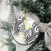Plumeria With White Polynesian Tattoo Pattern Ceramic Ornament