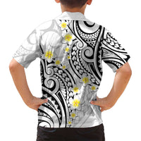 Plumeria With White Polynesian Tattoo Pattern Family Matching Off Shoulder Maxi Dress and Hawaiian Shirt