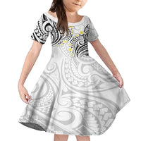 Plumeria With White Polynesian Tattoo Pattern Family Matching Puletasi and Hawaiian Shirt LT05 Daughter's Dress White - Polynesian Pride