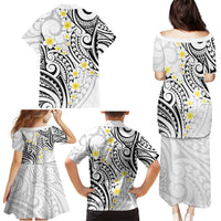 Plumeria With White Polynesian Tattoo Pattern Family Matching Puletasi and Hawaiian Shirt LT05 - Polynesian Pride