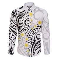 Plumeria With White Polynesian Tattoo Pattern Family Matching Puletasi and Hawaiian Shirt LT05 Dad's Shirt - Long Sleeve White - Polynesian Pride