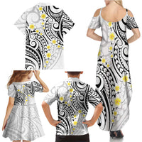 Plumeria With White Polynesian Tattoo Pattern Family Matching Summer Maxi Dress and Hawaiian Shirt LT05 - Polynesian Pride
