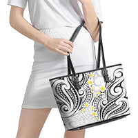 Plumeria With White Polynesian Tattoo Pattern Leather Tote Bag LT05 - Polynesian Pride