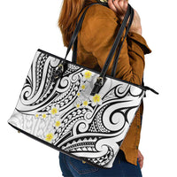 Plumeria With White Polynesian Tattoo Pattern Leather Tote Bag LT05 - Polynesian Pride