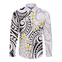 Plumeria With White Polynesian Tattoo Pattern Long Sleeve Button Shirt