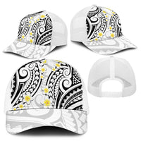 Plumeria With White Polynesian Tattoo Pattern Mesh Trucker Cap - Polynesian Pride
