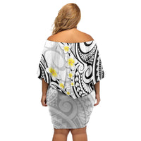 Plumeria With White Polynesian Tattoo Pattern Off Shoulder Short Dress LT05 - Polynesian Pride