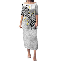 Plumeria With White Polynesian Tattoo Pattern Puletasi