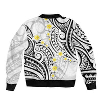Plumeria With White Polynesian Tattoo Pattern Sleeve Zip Bomber Jacket