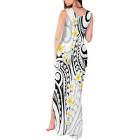 Plumeria With White Polynesian Tattoo Pattern Tank Maxi Dress LT05 - Polynesian Pride
