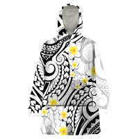 Plumeria With White Polynesian Tattoo Pattern Wearable Blanket Hoodie LT05 One Size White - Polynesian Pride