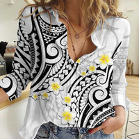 Plumeria With White Polynesian Tattoo Pattern Women Casual Shirt