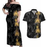 Hawaiian Honu And Surfboards Couples Matching Off Shoulder Maxi Dress and Hawaiian Shirt Gold Style LT05 Gold - Polynesian Pride