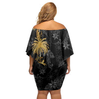 Hawaiian Honu And Surfboards Family Matching Off Shoulder Short Dress and Hawaiian Shirt Gold Style - Polynesian Pride