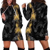 Hawaiian Honu And Surfboards Hoodie Dress Gold Style - Polynesian Pride