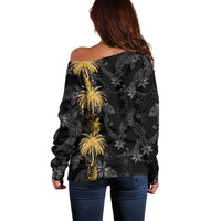Hawaiian Honu And Surfboards Off Shoulder Sweater Gold Style - Polynesian Pride