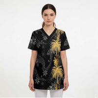Hawaiian Honu And Surfboards Scrub Top Gold Style - Polynesian Pride