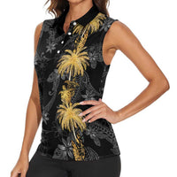 Hawaiian Honu And Surfboards Women Sleeveless Polo Shirt Gold Style LT05 - Polynesian Pride