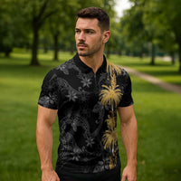Hawaiian Honu And Surfboards Zipper Polo Shirt Gold Style LT05 - Polynesian Pride