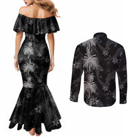 Hawaiian Honu And Surfboards Couples Matching Mermaid Dress and Long Sleeve Button Shirt Silver Style LT05 - Polynesian Pride