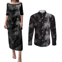 Hawaiian Honu And Surfboards Couples Matching Puletasi and Long Sleeve Button Shirt Silver Style LT05 Silver - Polynesian Pride