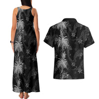 Hawaiian Honu And Surfboards Couples Matching Tank Maxi Dress and Hawaiian Shirt Silver Style LT05 - Polynesian Pride