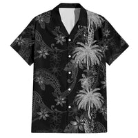 Hawaiian Honu And Surfboards Family Matching Off Shoulder Short Dress and Hawaiian Shirt Silver Style LT05 Dad's Shirt - Short Sleeve Silver - Polynesian Pride