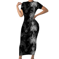 Hawaiian Honu And Surfboards Family Matching Short Sleeve Bodycon Dress and Hawaiian Shirt Silver Style - Polynesian Pride