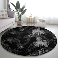 Hawaiian Honu And Surfboards Round Carpet Silver Style - Polynesian Pride
