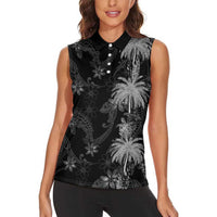 Hawaiian Honu And Surfboards Women Sleeveless Polo Shirt Silver Style LT05 - Polynesian Pride