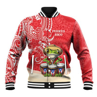 Personalized Puerto Rico Baseball Jacket Coqui Frog With Polynesian Pattern LT05 Unisex Red - Polynesian Pride