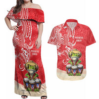 Personalized Puerto Rico Couples Matching Off Shoulder Maxi Dress and Hawaiian Shirt Coqui Frog With Polynesian Pattern - Polynesian Pride