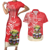 Personalized Puerto Rico Couples Matching Short Sleeve Bodycon Dress and Hawaiian Shirt Coqui Frog With Polynesian Pattern - Polynesian Pride