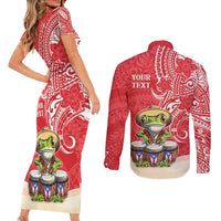 Personalized Puerto Rico Couples Matching Short Sleeve Bodycon Dress and Long Sleeve Button Shirt Coqui Frog With Polynesian Pattern LT05 - Polynesian Pride