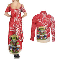 Personalized Puerto Rico Couples Matching Summer Maxi Dress and Long Sleeve Button Shirt Coqui Frog With Polynesian Pattern LT05 - Polynesian Pride