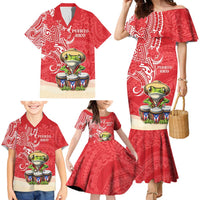 Personalized Puerto Rico Family Matching Mermaid Dress and Hawaiian Shirt Coqui Frog With Polynesian Pattern - Polynesian Pride