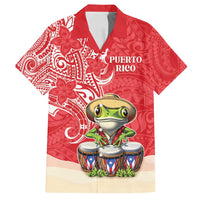 Personalized Puerto Rico Family Matching Puletasi and Hawaiian Shirt Coqui Frog With Polynesian Pattern LT05 Dad's Shirt - Short Sleeve Red - Polynesian Pride