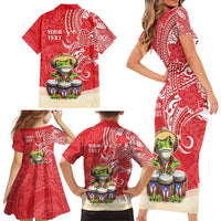 Personalized Puerto Rico Family Matching Short Sleeve Bodycon Dress and Hawaiian Shirt Coqui Frog With Polynesian Pattern - Polynesian Pride