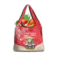 Puerto Rico Grocery Bag Coqui Frog With Polynesian Pattern LT05 1-pack One Size Red - Polynesian Pride