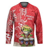 Personalized Puerto Rico Hockey Jersey Coqui Frog With Polynesian Pattern LT05 Unisex Red - Polynesian Pride