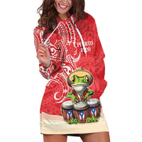 Personalized Puerto Rico Hoodie Dress Coqui Frog With Polynesian Pattern - Polynesian Pride