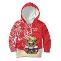 Personalized Puerto Rico Kid Hoodie Coqui Frog With Polynesian Pattern LT05 Hoodie Red - Polynesian Pride
