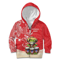 Personalized Puerto Rico Kid Hoodie Coqui Frog With Polynesian Pattern LT05 Zip Hoodie Red - Polynesian Pride