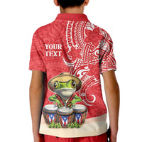 Personalized Puerto Rico Kid Polo Shirt Coqui Frog With Polynesian Pattern - Polynesian Pride