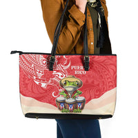 Puerto Rico Leather Tote Bag Coqui Frog With Polynesian Pattern LT05 - Polynesian Pride