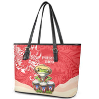 Puerto Rico Leather Tote Bag Coqui Frog With Polynesian Pattern LT05 - Polynesian Pride
