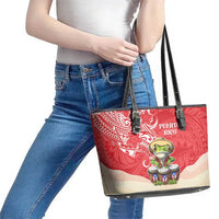 Puerto Rico Leather Tote Bag Coqui Frog With Polynesian Pattern LT05 - Polynesian Pride