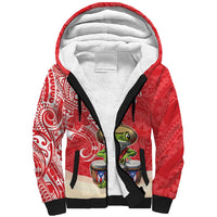 Personalized Puerto Rico Sherpa Hoodie Coqui Frog With Polynesian Pattern LT05 Unisex Red - Polynesian Pride